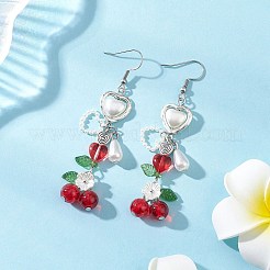 Серьги-подвески в форме сердца с вишней из нержавеющей стали 304 EJEW-JE06682