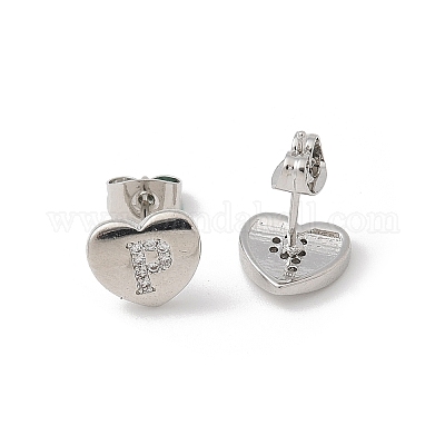 Серьги-гвоздики из латуни с микропаве из прозрачного кубического циркония EJEW-K299-01P-P-1