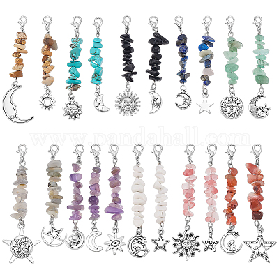 21 шт. подвесные украшения из сплава натуральных и синтетических камней HJEW-PH02086-1