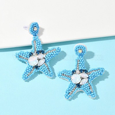 Серьги-гвоздики из стеклянных бусин в форме морской звезды EJEW-S273-03-1