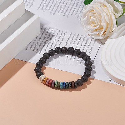 Стрейч-браслет из натурального вулканического камня BJEW-TA00094-1