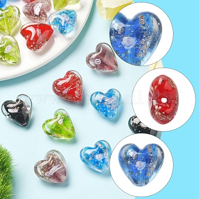 24 шт. 5-х цветные светящиеся бусины ручной работы из золотистого песка в технике лэмпворк FOIL-FS0001-02-1