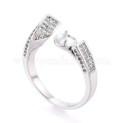 Оправы для колец-манжет из латуни с микропаве из прозрачного кубического циркония KK-T076-53P-1