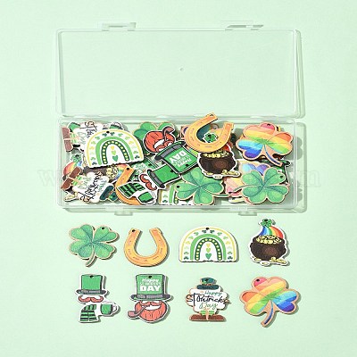 32 шт. 8 стиля подвески из дерева с принтом на тему Дня Святого Патрика WOOD-FS0001-43-1