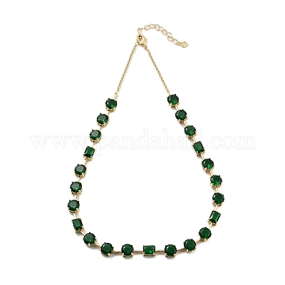 Ожерелья с плоскими круглыми и прямоугольными звеньями из латуни и циркония для женщин NJEW-B109-01G-01-1