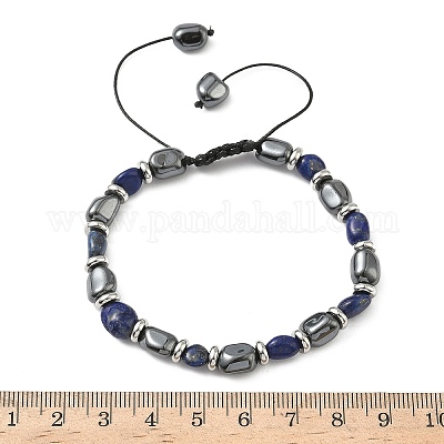 Браслеты из плетеных бусин из натурального лазурита и немагнитного синтетического гематита для мужчин и женщин BJEW-Z148-08P-05-1
