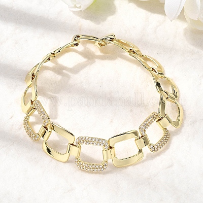 Латунные браслеты-цепочки с микропаве из прозрачных кубических цирконий для женщин BJEW-H630-03G-1