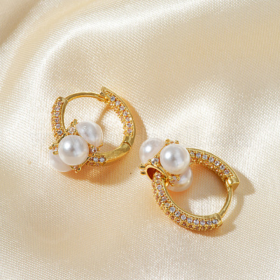 Квадратные серьги-кольца с имитацией жемчуга из латуни ZE1416-1-1