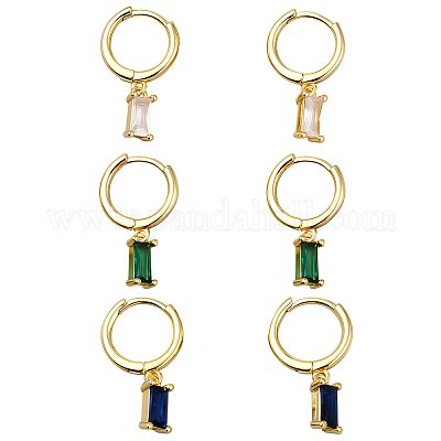 3 пара двухцветных серег-колец с микропаве из латуни и кубическими цирконами EJEW-GO0003-21-1