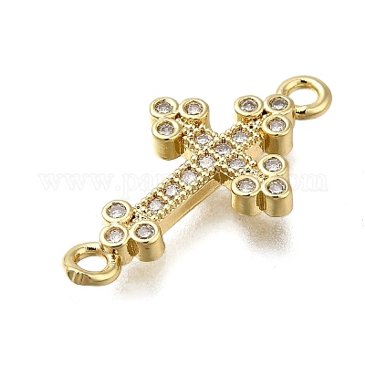 Подвески-крестики из латуни с прозрачным кубическим цирконием ZIRC-I070-037G-1