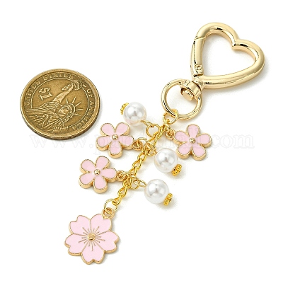 Брелок из цветочного сплава с эмалью и жемчужиной из АБС-пластика KEYC-JKC01098-1