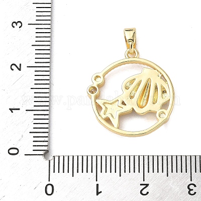 Плоская круглая подвеска в форме ракушки с микропаве из латуни с прозрачными кубическими циркониями KK-P334-17G-01-1