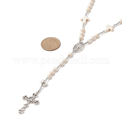 Ожерелье из четок из натуральной лавы и синтетической бирюзы NJEW-JN04237-02-1