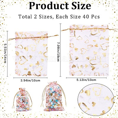 80 шт. 2 стильных мешочка из органзы с принтом в виде сердца OP-BBC0001-04C-1