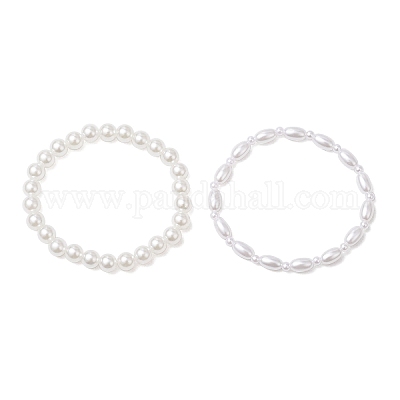 2шт. эластичные браслеты из АБС-пластика с имитацией жемчуга BJEW-JB11909-1