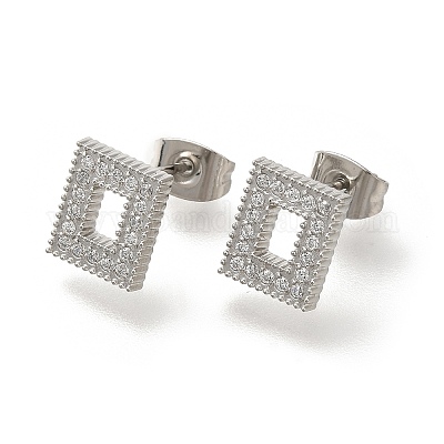 Серьги-гвоздики из нержавеющей стали 304 с микропаве из прозрачных кубических цирконий EJEW-H018-03P-03-1