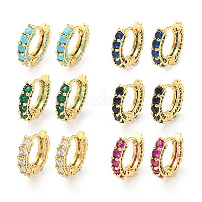 Серьга-кольцо из латуни с микропаве из кубического циркония EJEW-C102-13G-1