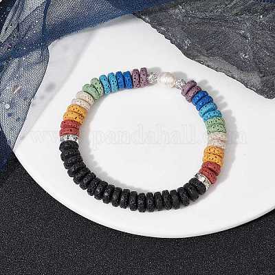 Эластичный браслет из окрашенного натурального лавового камня и жемчуга BJEW-JB09724-1