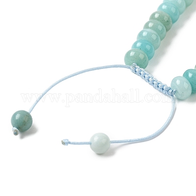 Регулируемые браслеты из плетеных бусин из амазонита с натуральными цветами BJEW-F369-A12-1