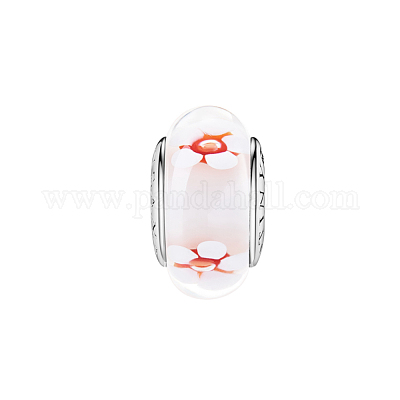 Рондель 925 стерлинговое серебро чистые и свежие белые цветы в стеклянных европейских бусинах TS-C-135-1