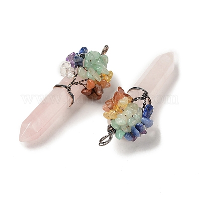 7 большая подвеска из смеси натуральных и синтетических драгоценных камней с заостренными чакрами G-C012-01R-1