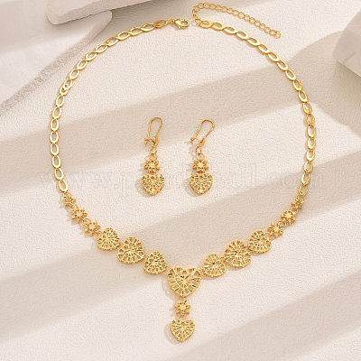 Элегантный комплект из ожерелья и серег с полым сердечком в ближневосточном сплаве для женщин DL9276-1