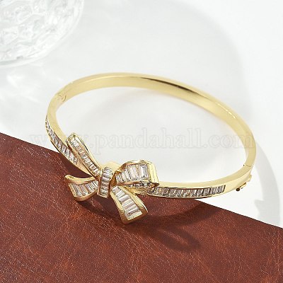 Женские браслеты на шарнирах из латуни с микропаве и прозрачным фианитом BJEW-K274-04G-1