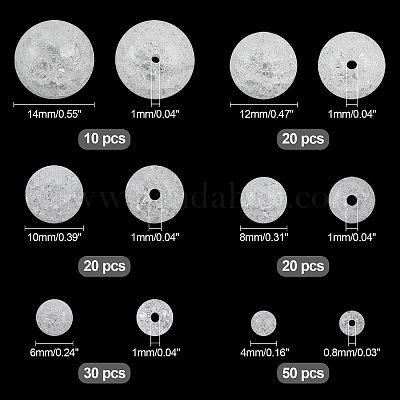 150 шт. 6 размера синтетических кварцевых бусин с трещинками GLAA-CA0001-15-1