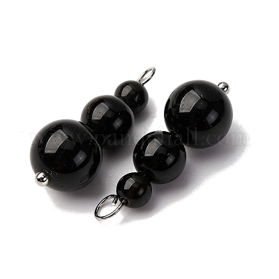 Подвески из натурального обсидиана с круглыми бусинами PALLOY-JF02867-07-1