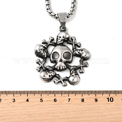 Ожерелья с подвеской в виде черепа из нержавеющей стали 304 для женщин и мужчин NJEW-Z076-01AS-1