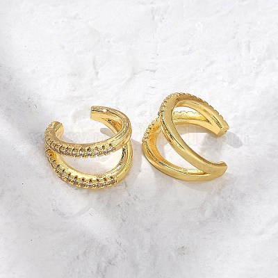 Прозрачные серьги-каффы с двойным цирконием EJEW-R150-14G-1