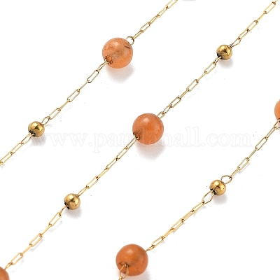 Цепочки из натурального красного авантюрина и бусин из нержавеющей стали 304 CHS-K021-08A-05-1