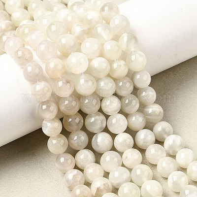 Натуральный белый лунный камень бисер пряди&nbsp;G-F674-08-8mm-01-1