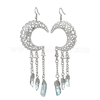 2 пара серег-подвесок из натурального лунного кварца EJEW-JE06765-1