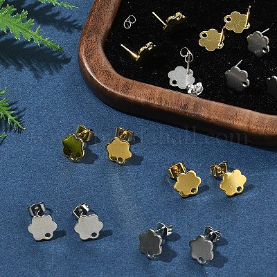 16 шт. 2 цвета 201 нержавеющая сталь фурнитура для сережек-гвоздиков с отверстием EJEW-FS0001-20-1