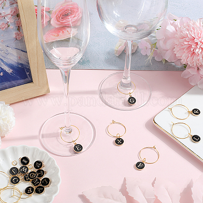 Наборы для самостоятельного изготовления колец с заглавными буквами a~z из латуни и эмали для бокалов с вином DIY-SC0024-59A-1