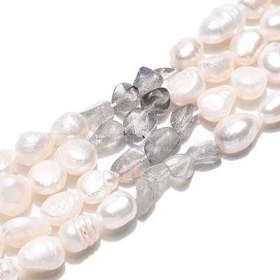 Натуральные самородки лабрадорита и нити бусин из натурального культивированного пресноводного жемчуга PEAR-N023-01A-17-1