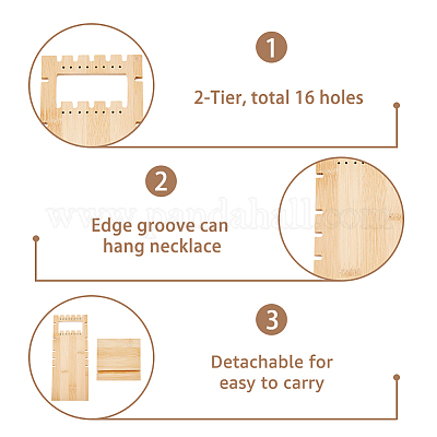 2-ярусные деревянные подставки для ювелирных изделий с наклоном назад EDIS-WH0021-32A-1