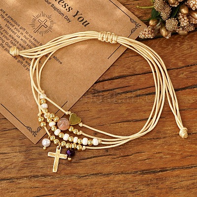 Плетеные браслеты из бисера в стиле бохо из латуни и искусственного жемчуга AF5105-2-1