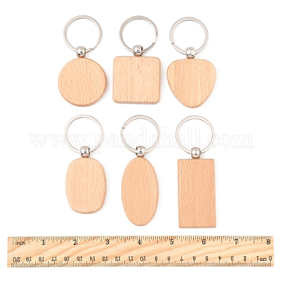 6шт брелок из натурального дерева 6 стиля HJEW-FS0001-03-1