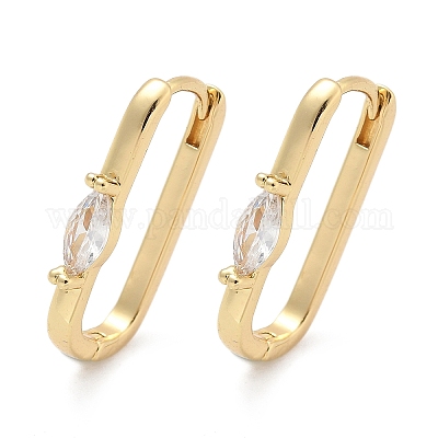 Прямоугольные серьги-кольца из латуни с микропаве из прозрачных кубических цирконий EJEW-Z102-23G-1