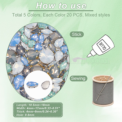 100 шт. 5-х цветные смоляные пришивные стразы&nbsp;DIY-GA0007-24B-1