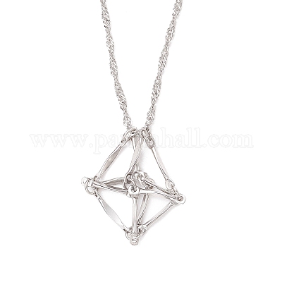 3 шт. 3 стиля 304 нержавеющая сталь пустой макраме мешочек кулон сингапурская цепочка ожерелья NJEW-JN05285-1