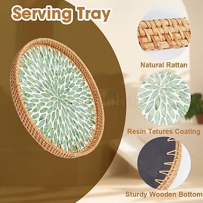 Сервировочные подносы из ротанга и смолы AJEW-WH20001-76A-1