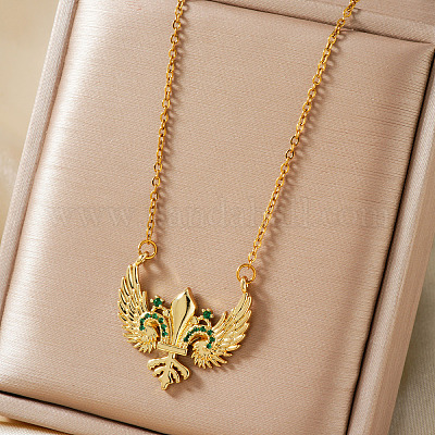Старинные латунные ожерелья с геометрическим кулоном в виде крыла меча и зеленого кубического циркония PI1133-2-1