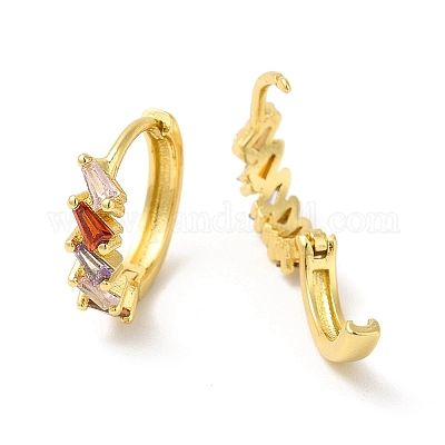 Серьги-кольца с фианитами в виде трапеций EJEW-E270-23G-1