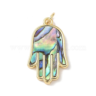 Подвески на руку из латуни с натуральными смешанными ракушками хамса KK-L239-063G-1