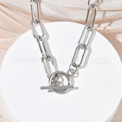 304 нержавеющая сталь цепочки-скрепки ожерелья NJEW-Z102-02P-1
