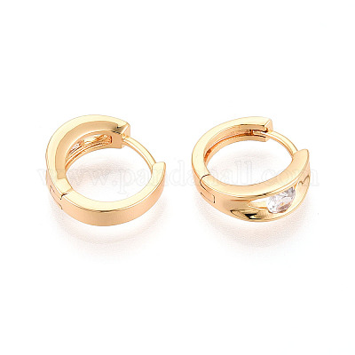 Латунные серьги-кольца из прозрачного кубического циркония EJEW-T048-46G-1