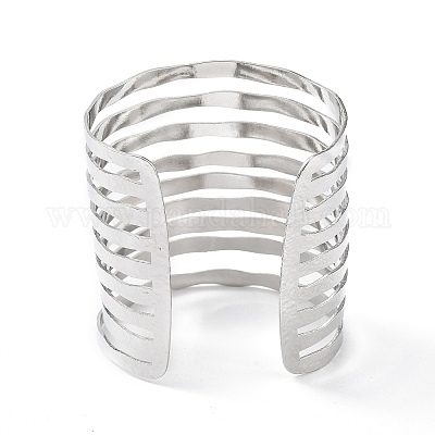 Реечные латунные полые широкие браслеты-манжеты из проволоки для женщин BJEW-D032-05P-1